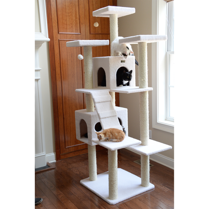 Armarkat Real Wood 77-Inch Ivory Cat Tree with 2 Condos