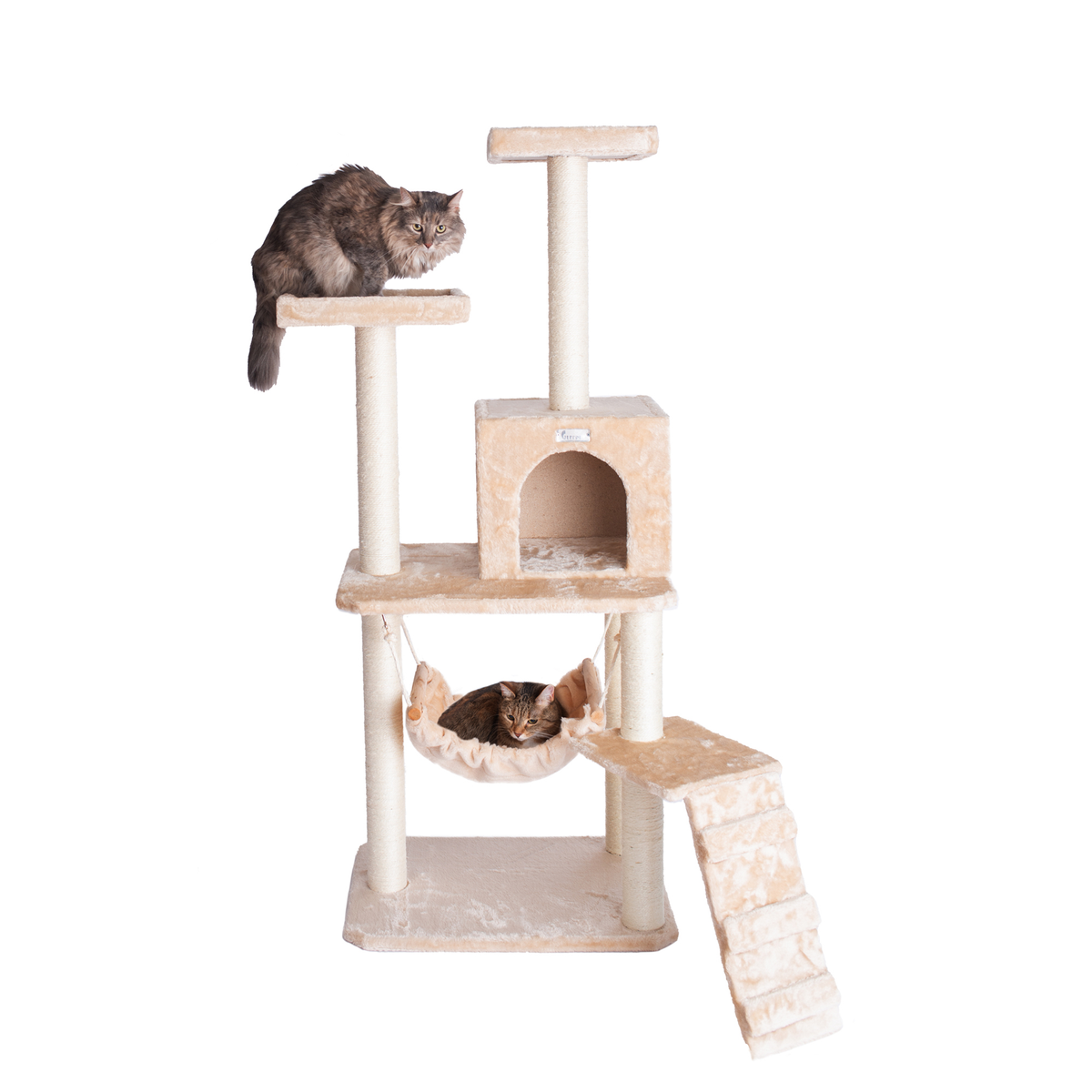 GleePet Real Wood 57-Inch Beige Cat Tree with Hammock