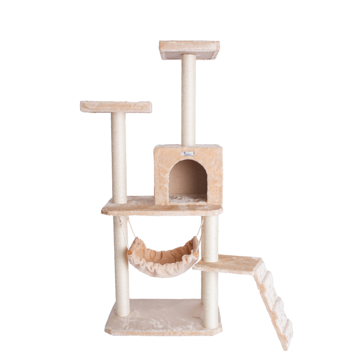 GleePet Real Wood 57-Inch Beige Cat Tree with Hammock