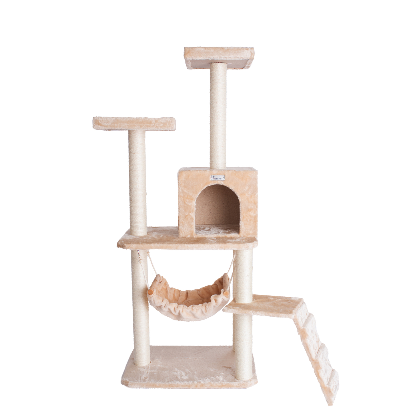 GleePet Real Wood 57-Inch Beige Cat Tree with Hammock