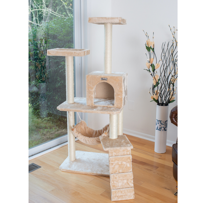 GleePet Real Wood 57-Inch Beige Cat Tree with Hammock