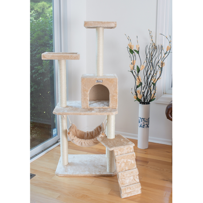 GleePet Real Wood 57-Inch Beige Cat Tree with Hammock