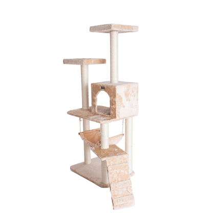 GleePet Real Wood 57-Inch Beige Cat Tree with Hammock