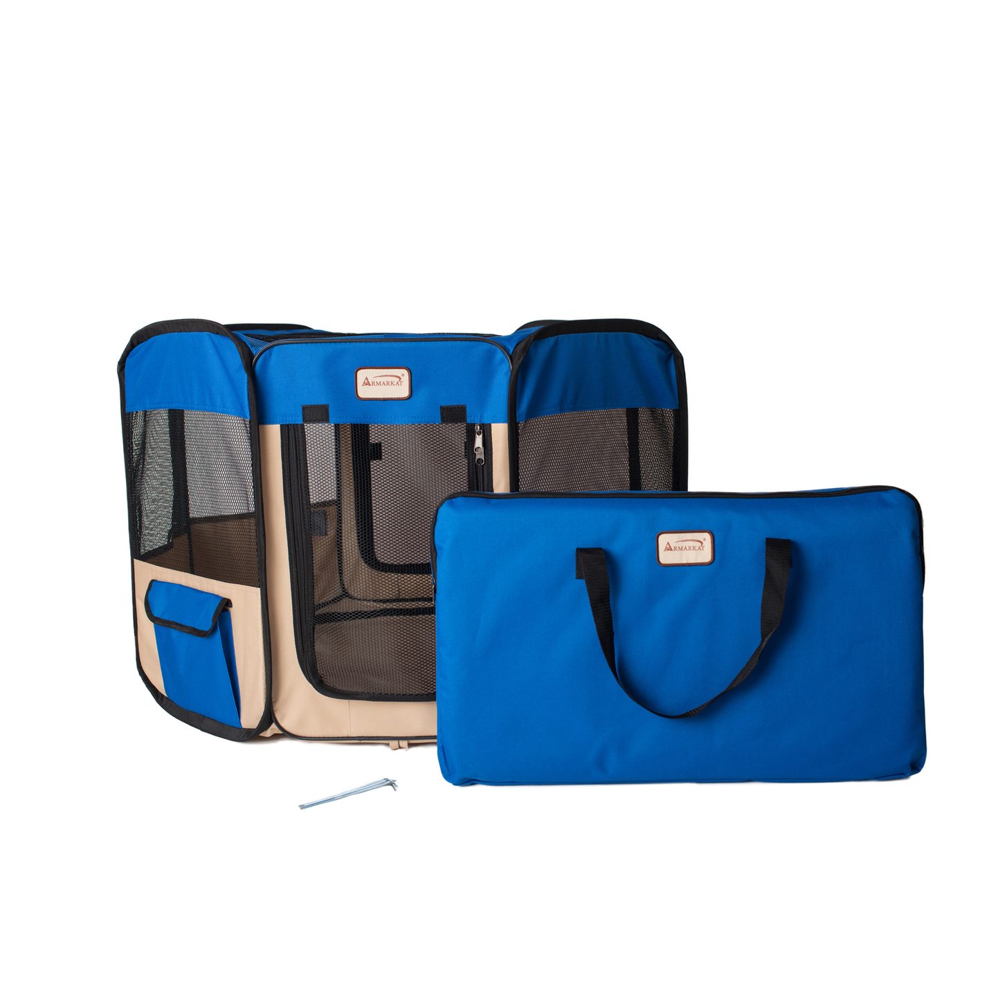 Armarkat Portable Pet Playpen, Blue and Beige, Medium