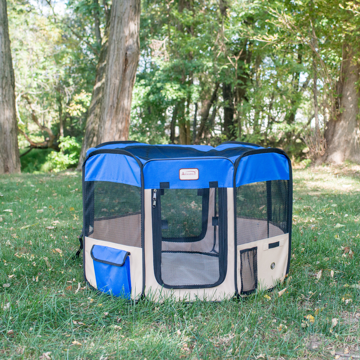 Armarkat Portable Pet Playpen, Blue and Beige, X-Large