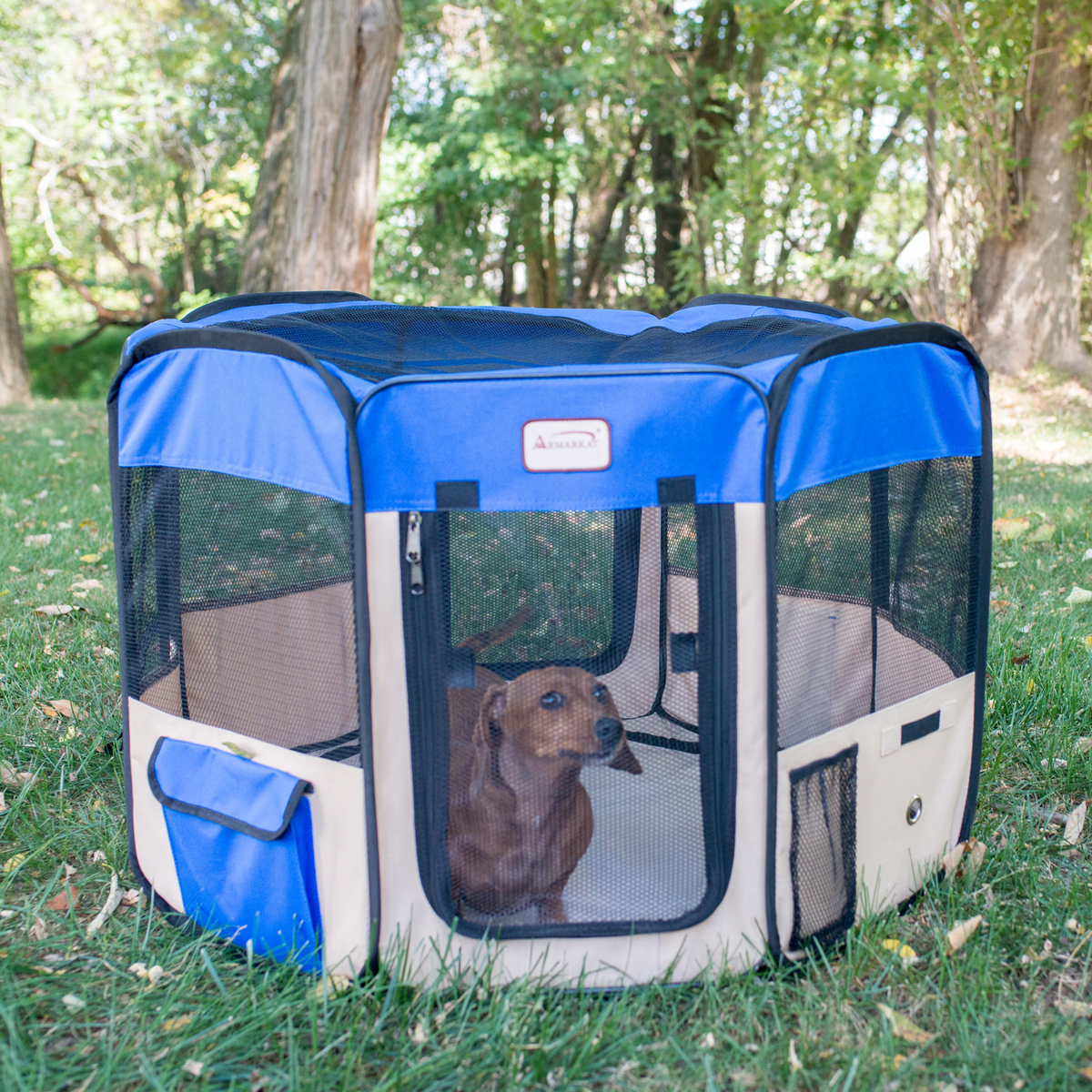 Armarkat Portable Pet Playpen, Blue and Beige, X-Large
