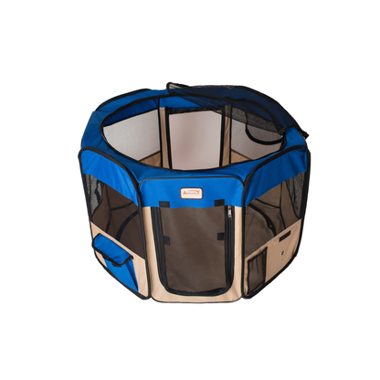 Armarkat Portable Pet Playpen, Blue and Beige, X-Large