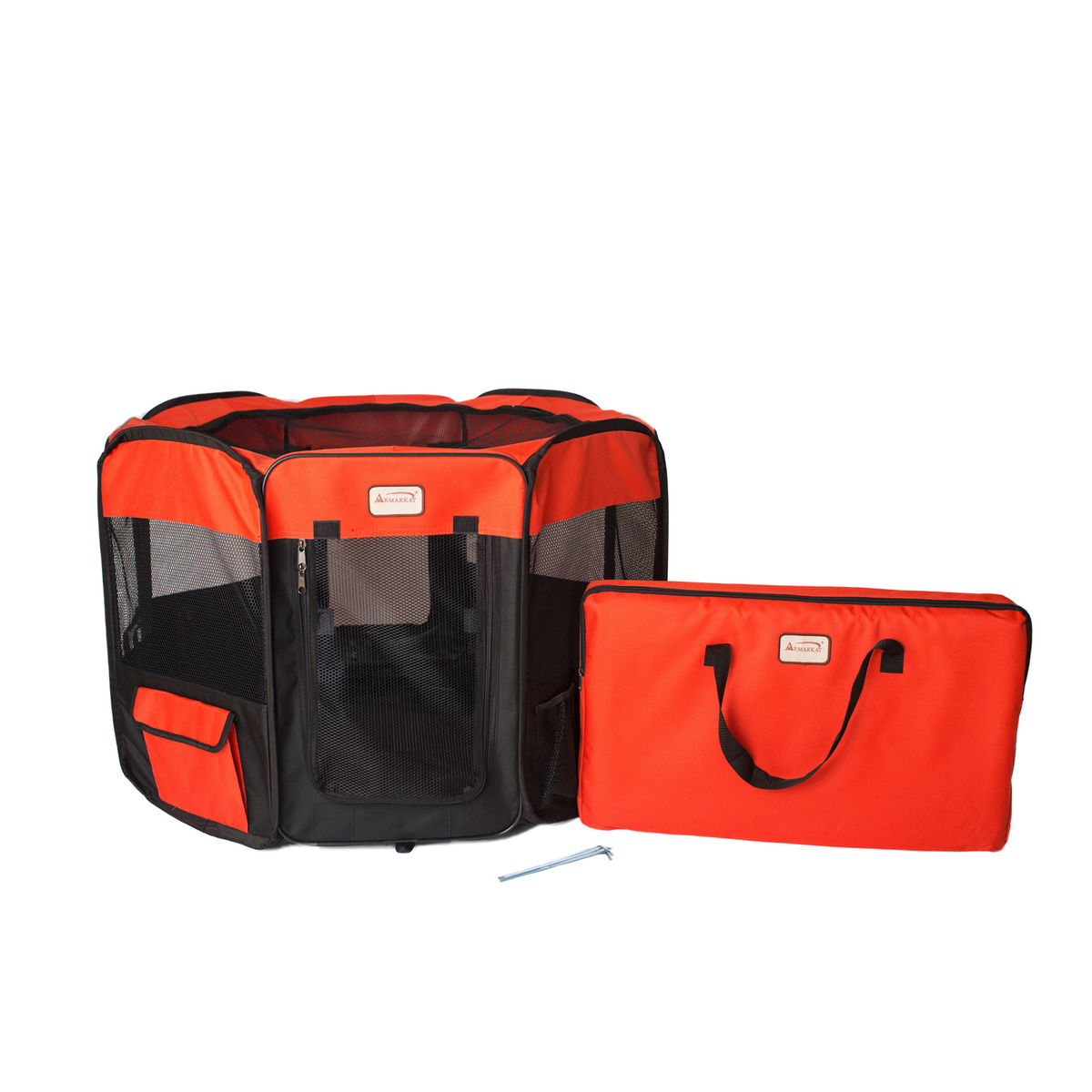 Armarkat Portable Pet Playpen, Black and Red, Medium
