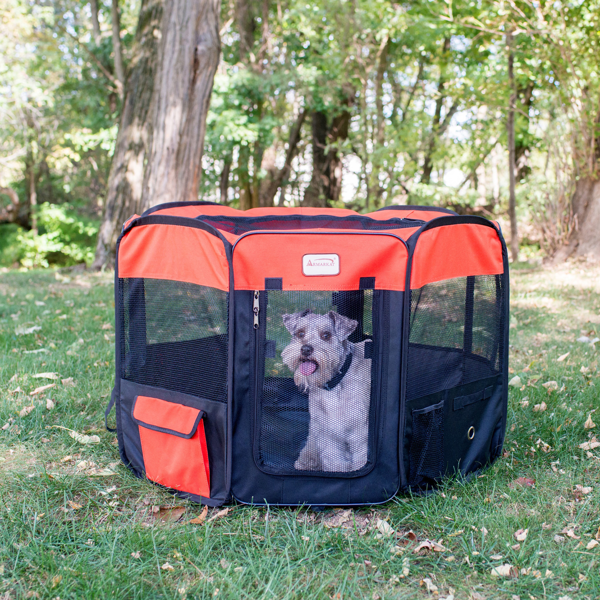Armarkat Portable Pet Playpen, Black and Red, Medium