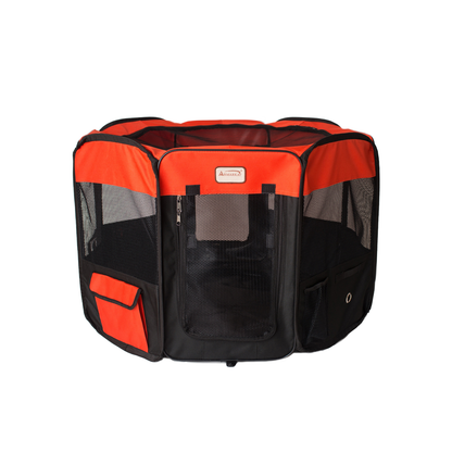 Armarkat Portable Pet Playpen, Black and Red, Medium