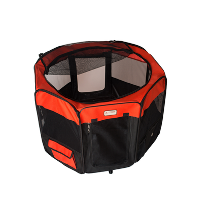 Armarkat Portable Pet Playpen, Black and Red, Medium