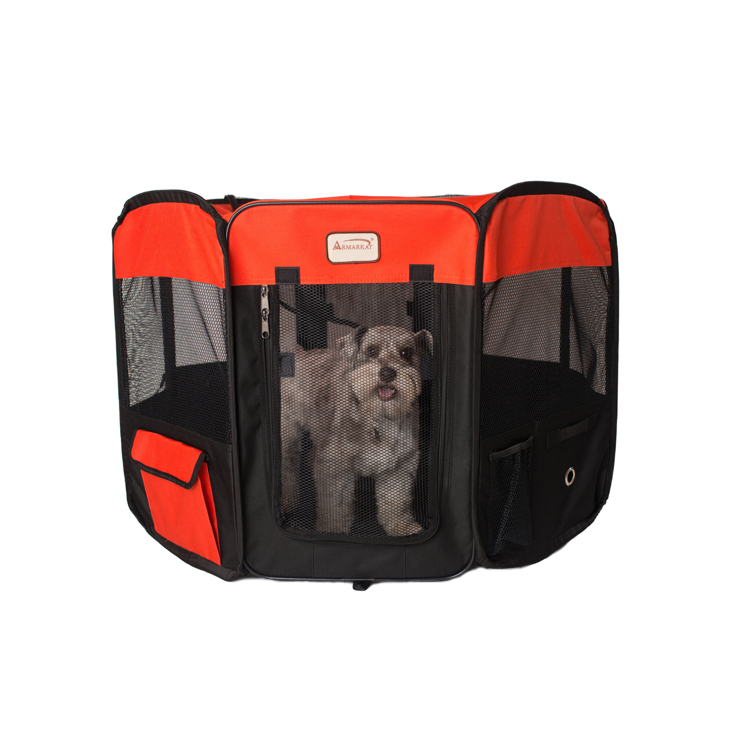 Armarkat Portable Pet Playpen, Black and Red, Medium