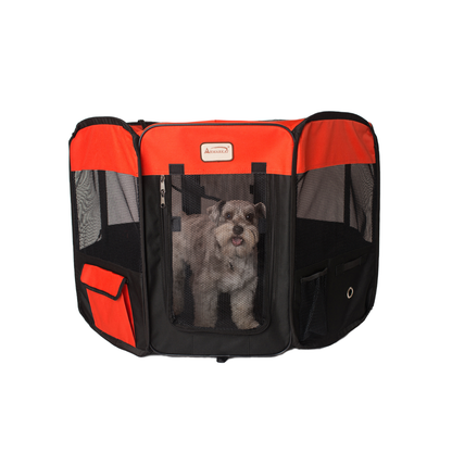 Armarkat Portable Pet Playpen, Black and Red, Medium
