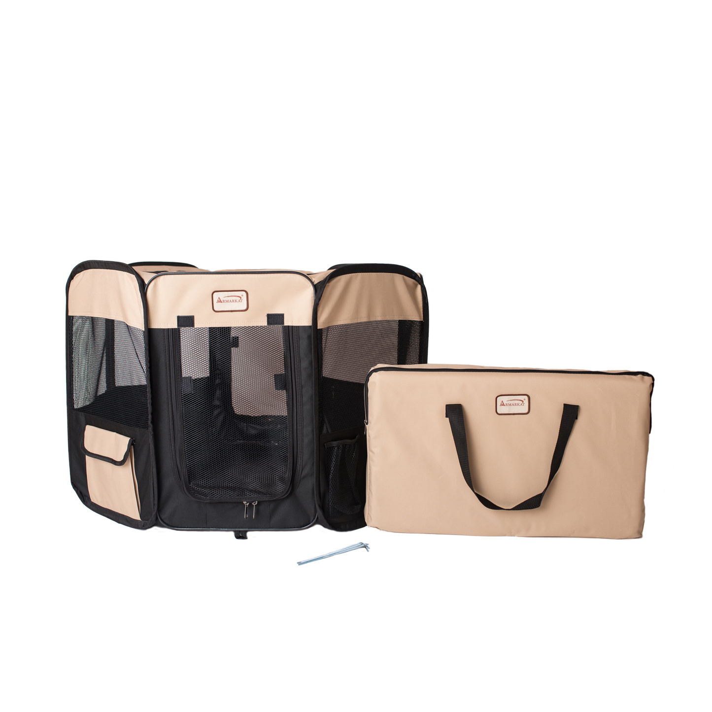 Armarkat Portable Pet Playpen, Black and Beige, Medium