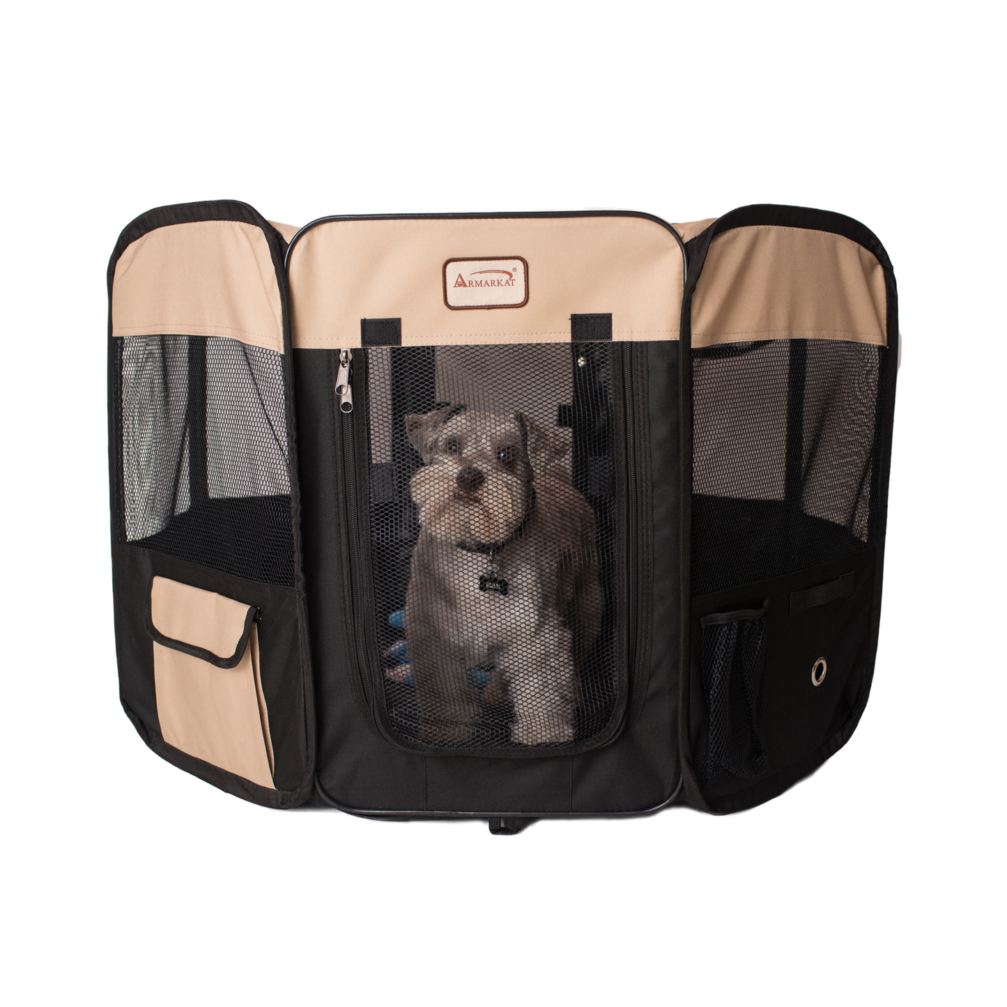 Armarkat Portable Pet Playpen, Black and Beige, Medium