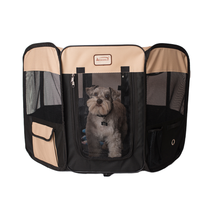 Armarkat Portable Pet Playpen, Black and Beige, Medium