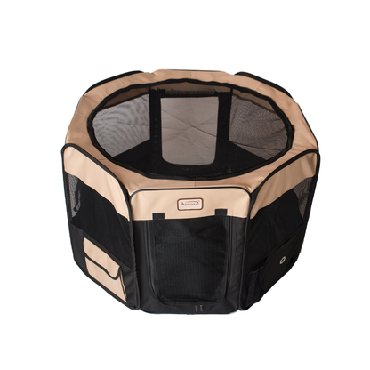 Armarkat Portable Pet Playpen, Black and Beige, Medium