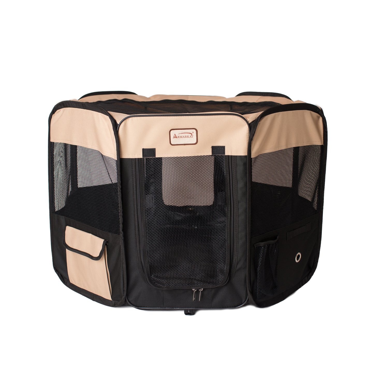 Armarkat Portable Pet Playpen, Black and Beige, Medium
