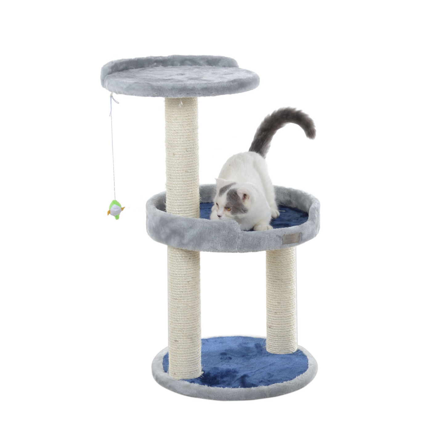 3-Level Real Wood Cat Scratcher with Plush Perch, Gray