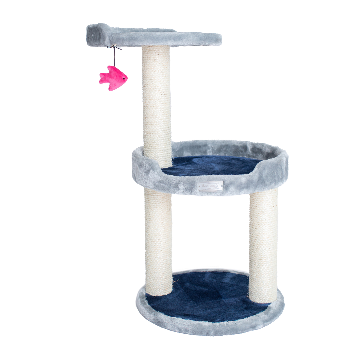 3-Level Real Wood Cat Scratcher with Plush Perch, Gray