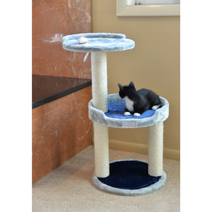 3-Level Real Wood Cat Scratcher with Plush Perch, Gray