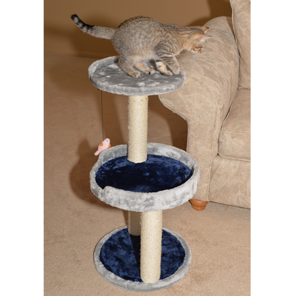 3-Level Real Wood Cat Scratcher with Plush Perch, Gray