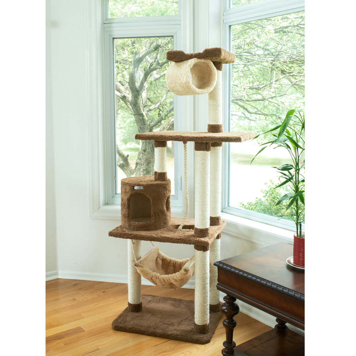 Armarkat Real Wood 70-Inch Tan Cat Tree with Rope Swing