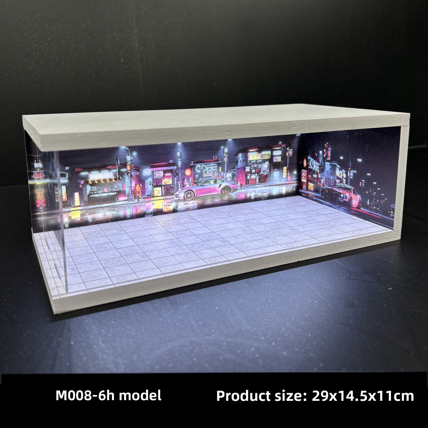 Miniature Cyberpunk Scene Model with Neon Lights