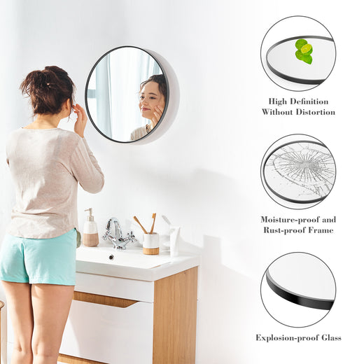 20 Inch Black Circular Wall Mirror for Home Decor