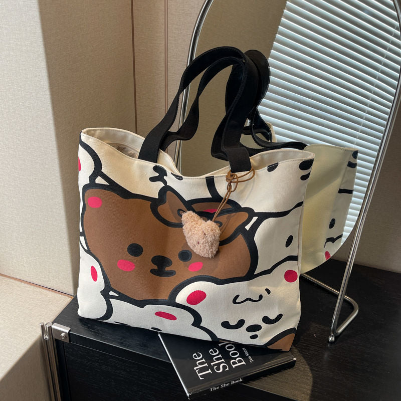 Casual Large Capacity Cartoon Bear Canvas Shoulder Tote Bag