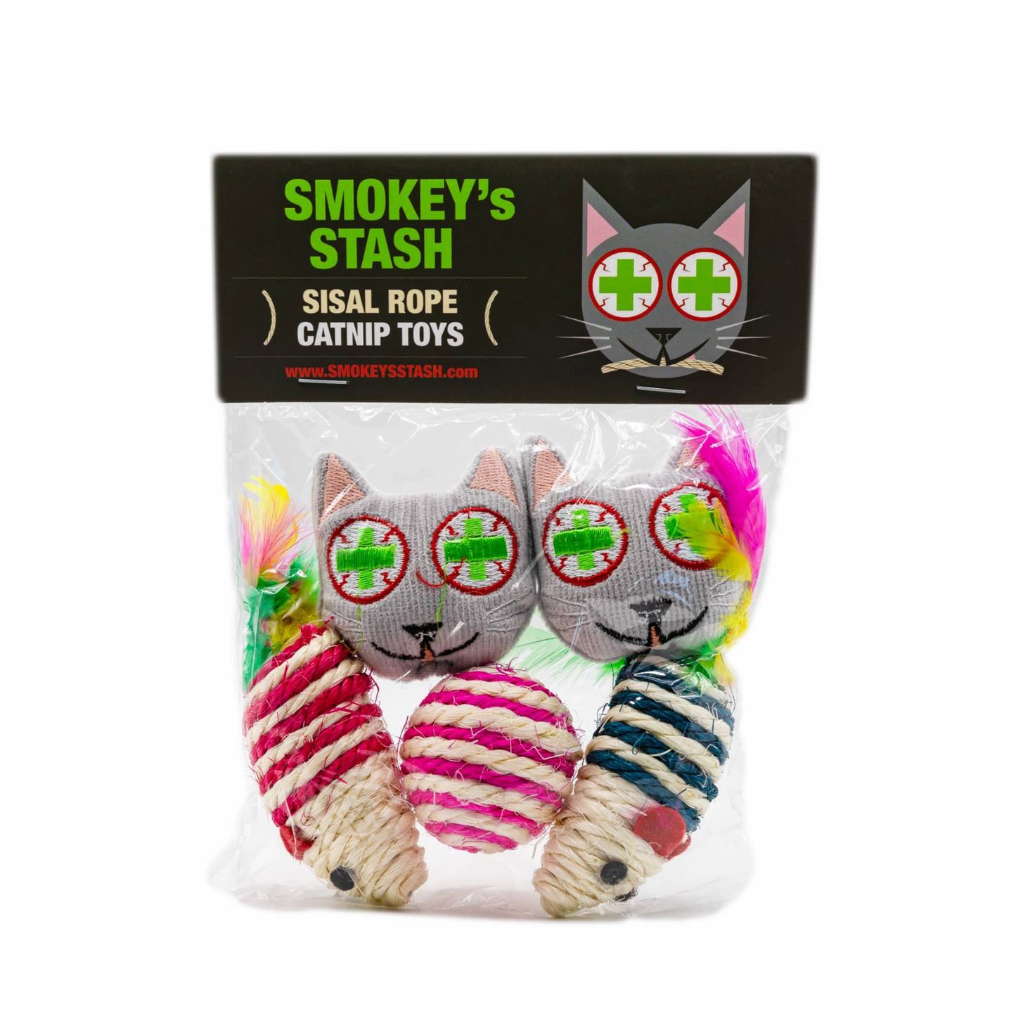Smokey's Stash Catnip Face Toys & Sisal Mouse Set