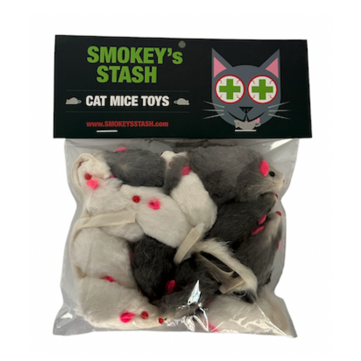 Smokey's Stash Rabbit Fur Mouse Cat Toys, Pack of 12