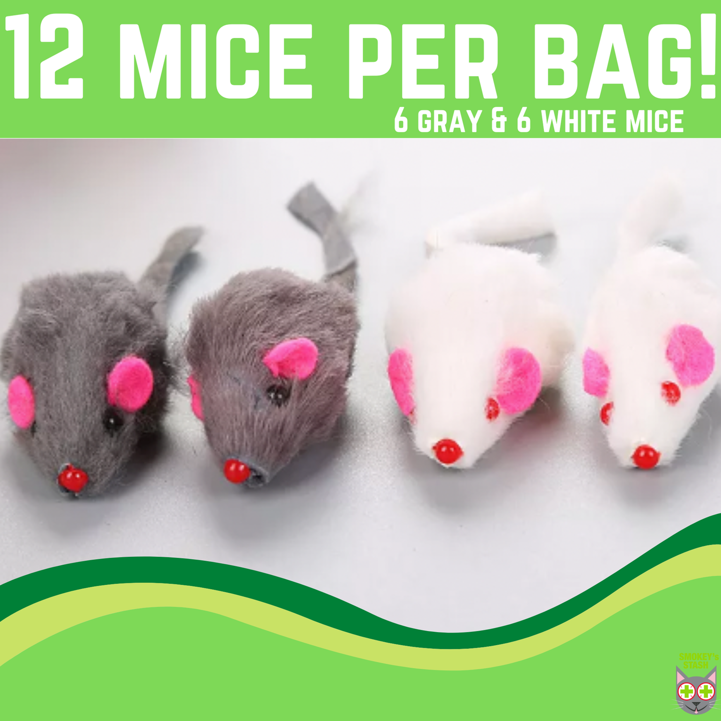 Smokey's Stash Rabbit Fur Mouse Cat Toys, Pack of 12