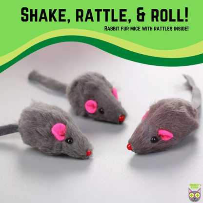 Smokey's Stash Rabbit Fur Mouse Cat Toys, Pack of 12