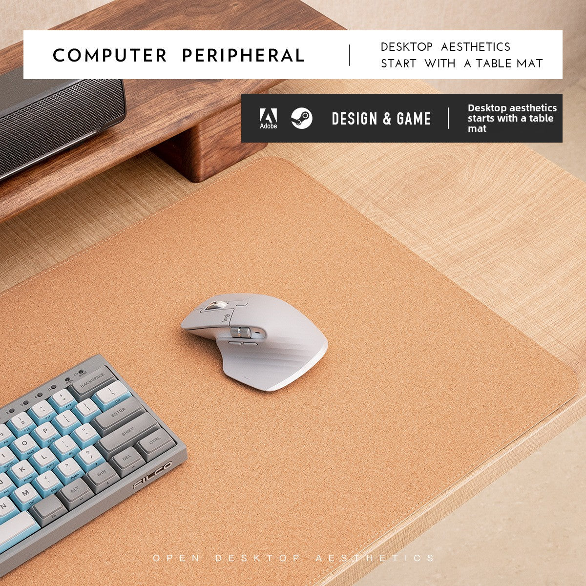 Cork Leather Desk Mat with Stitched Edges