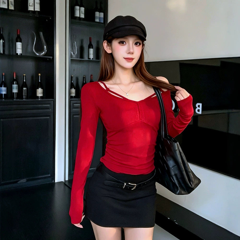 Women's Long Sleeve High Elastic Merino Wool Blend Slim-Fit Knit Top