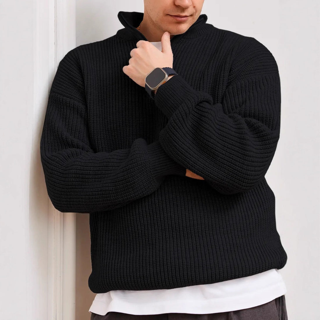 Men's Half-Zip Stand Collar Knit Pullover
