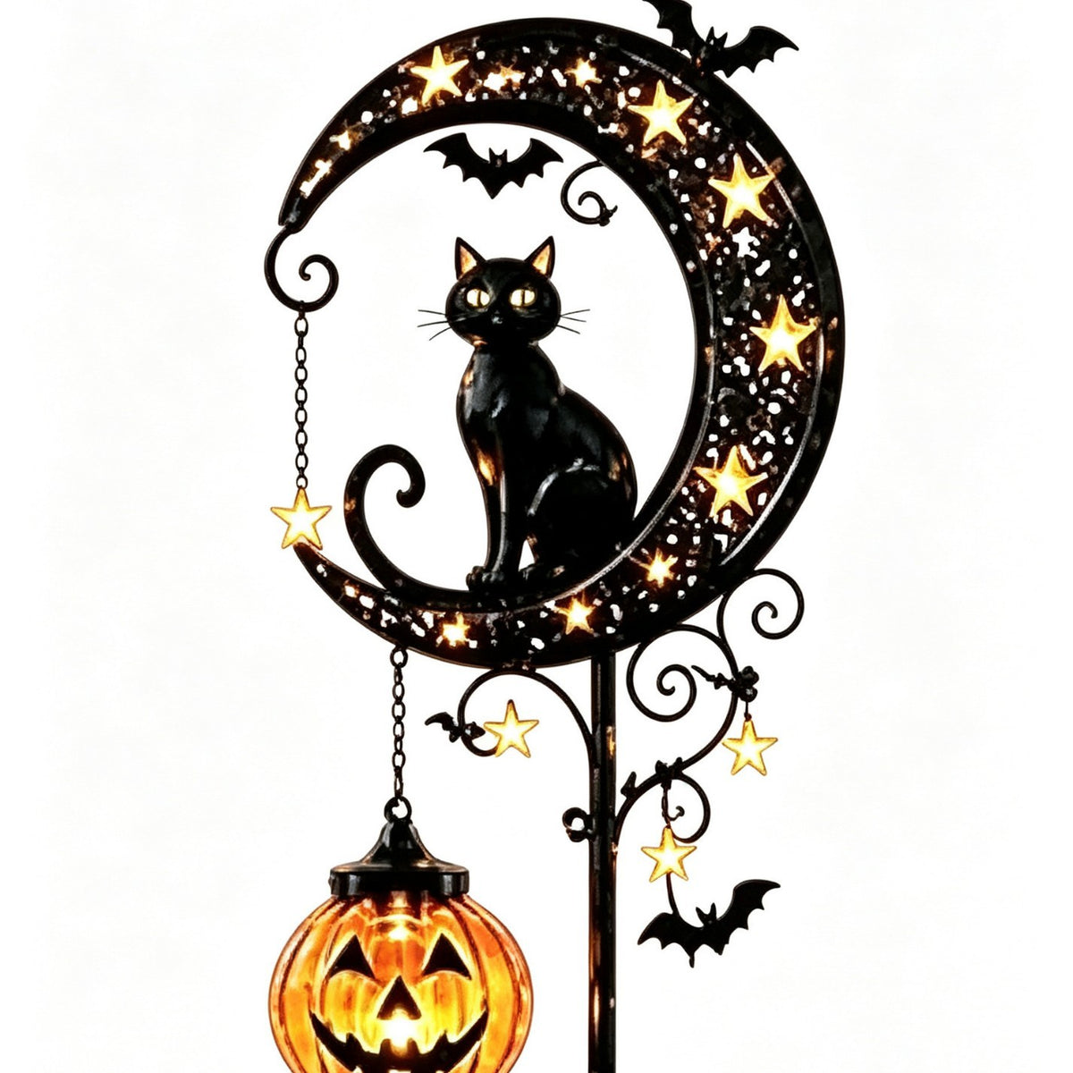 Solar Black Cat Pumpkin Stake Light
