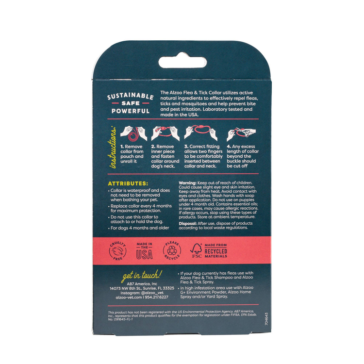 ALZOO Plant-Based Flea & Tick Collar, Large Dog