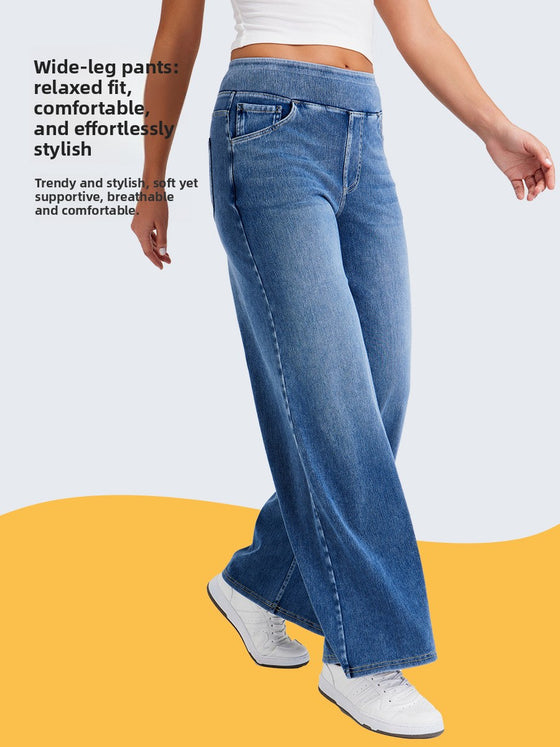 Side view of wide-leg jeans with a relaxed fit