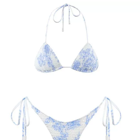 Pleated printed double-sided digital printed swimsuit with a new lace-up triangular bikini product image 1
