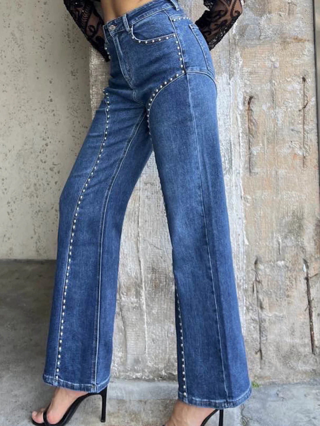 Beaded Straight-Leg Denim Pants