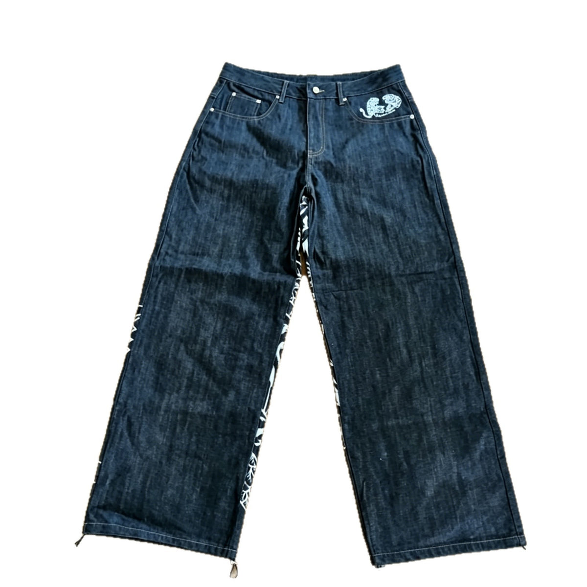Y2K Dragon Tiger Print Drawstring Denim Pants