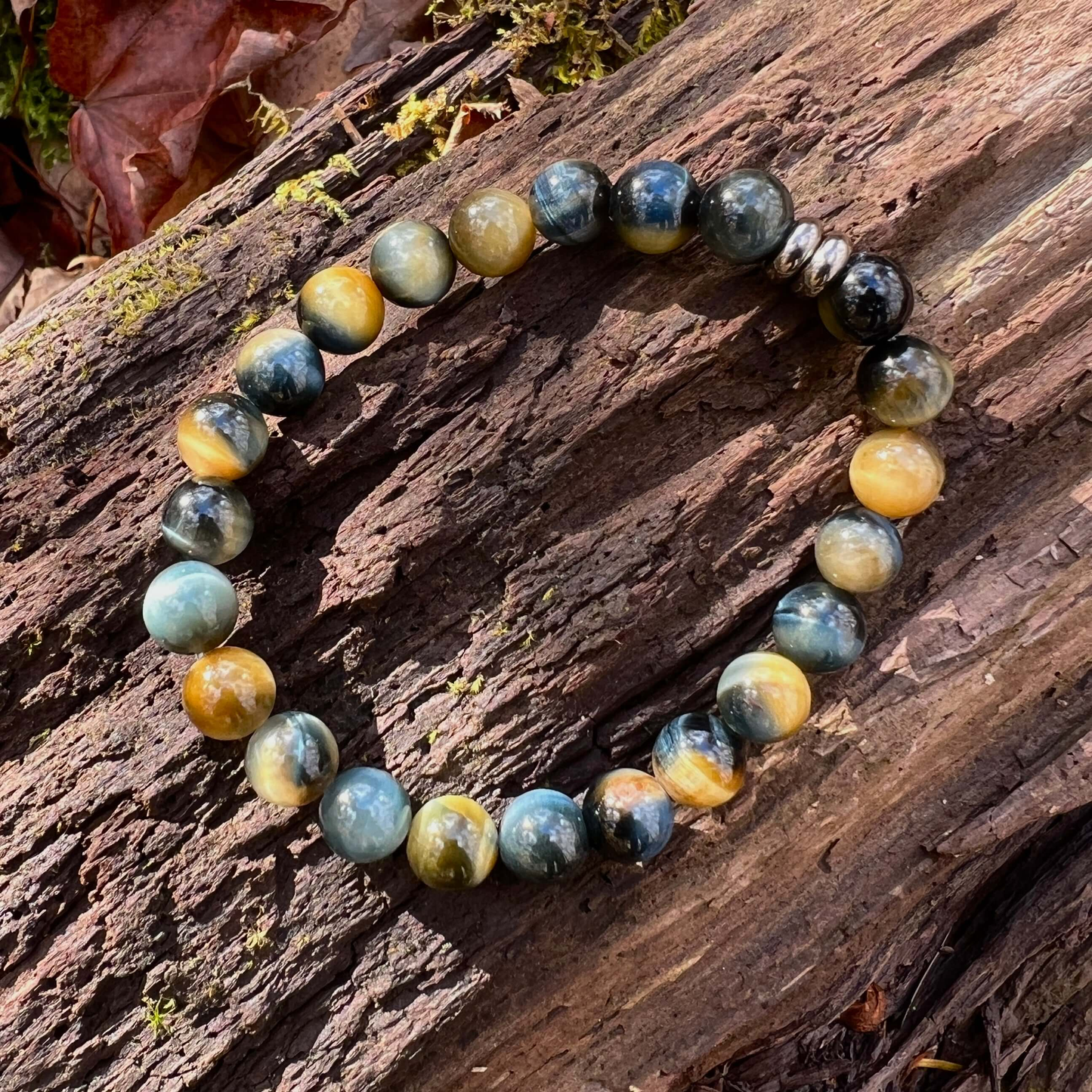 Blue and Blonde Tiger Eye Beaded Bracelet