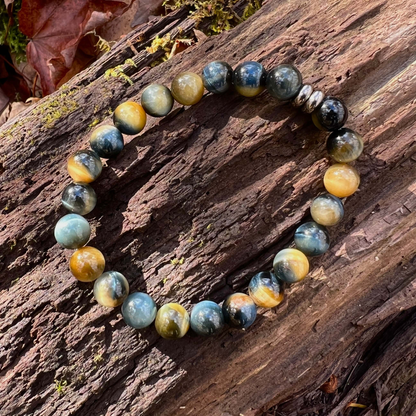 Blue and Blonde Tiger Eye Beaded Bracelet