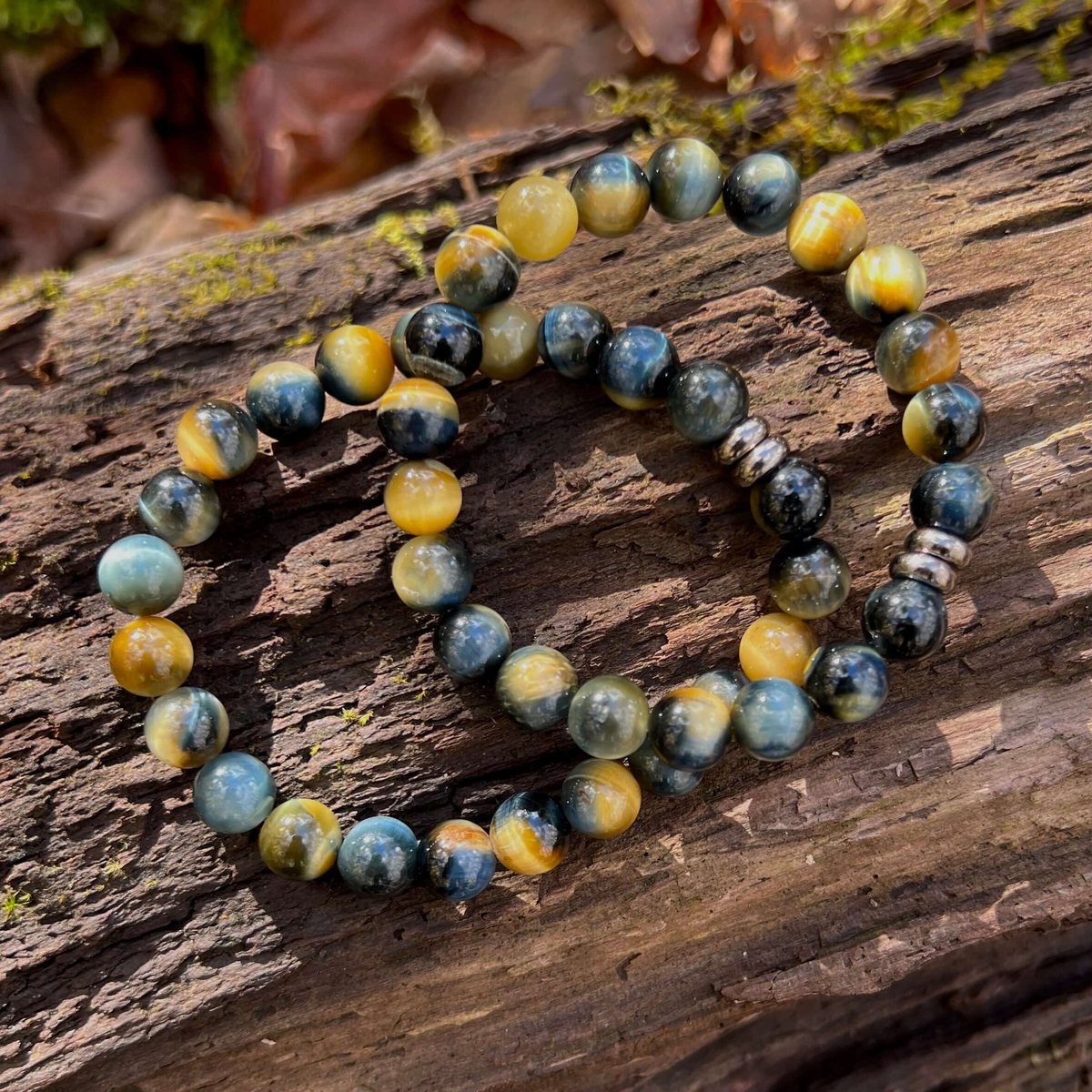 Blue and Blonde Tiger Eye Beaded Bracelet