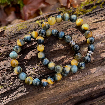 Blue and Blonde Tiger Eye Beaded Bracelet
