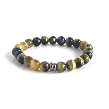 Blue and Blonde Tiger Eye Beaded Bracelet