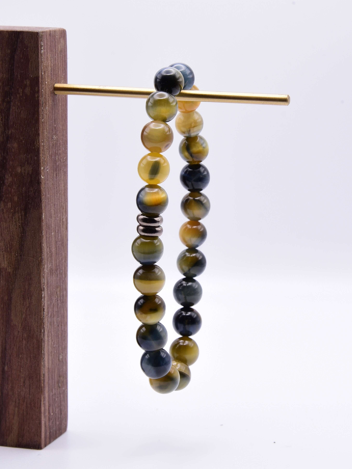 Blue and Blonde Tiger Eye Beaded Bracelet