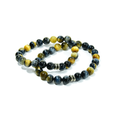 Blue and Blonde Tiger Eye Beaded Bracelet